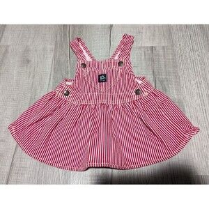 OshKosh Baby Bgosh Vestbak Jumper Dress 6 Months Girls Red Train Striped